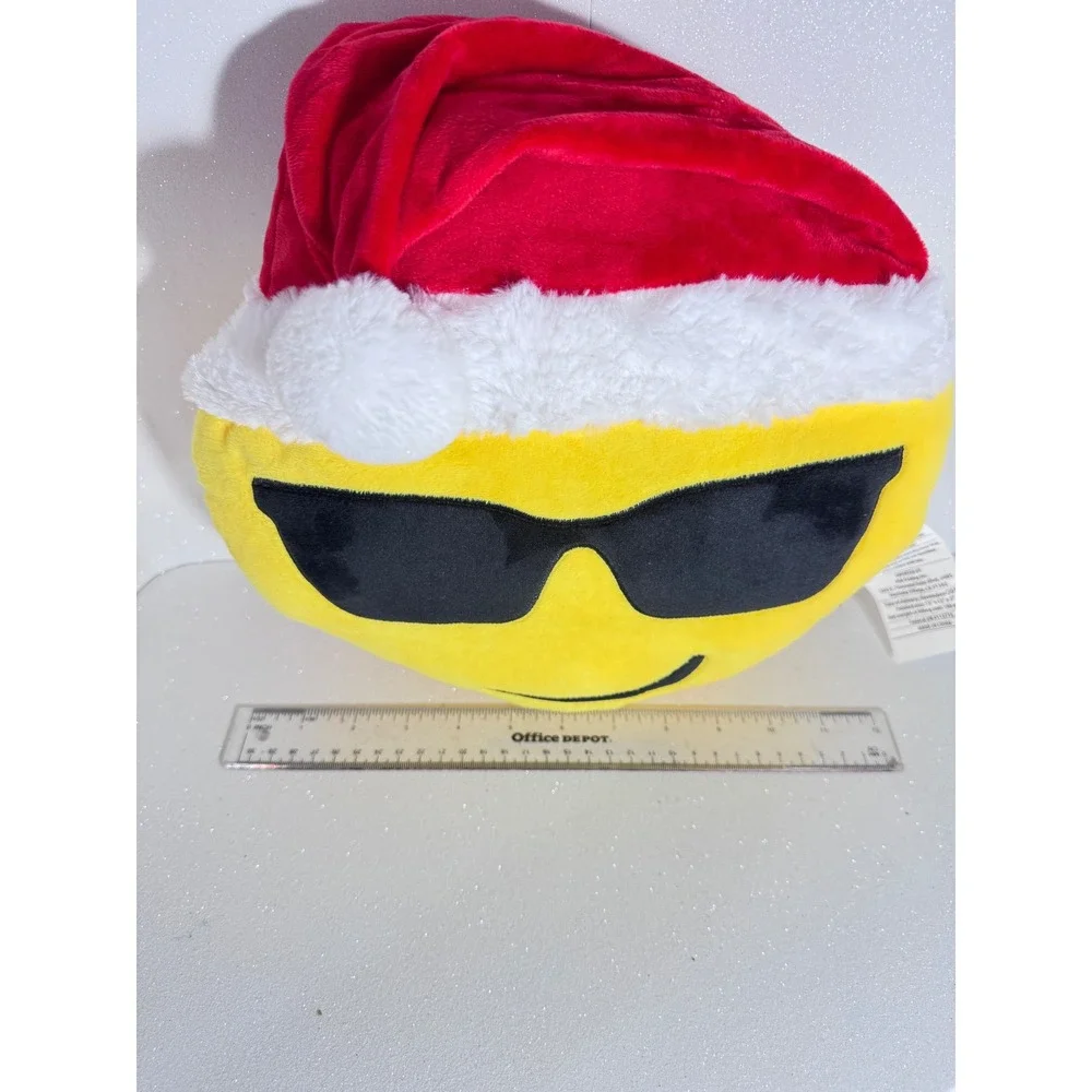 MSA Trading Sunglasses Emoji Red Santa Hat Christmas Plush Pillow 12 Inch Yellow
